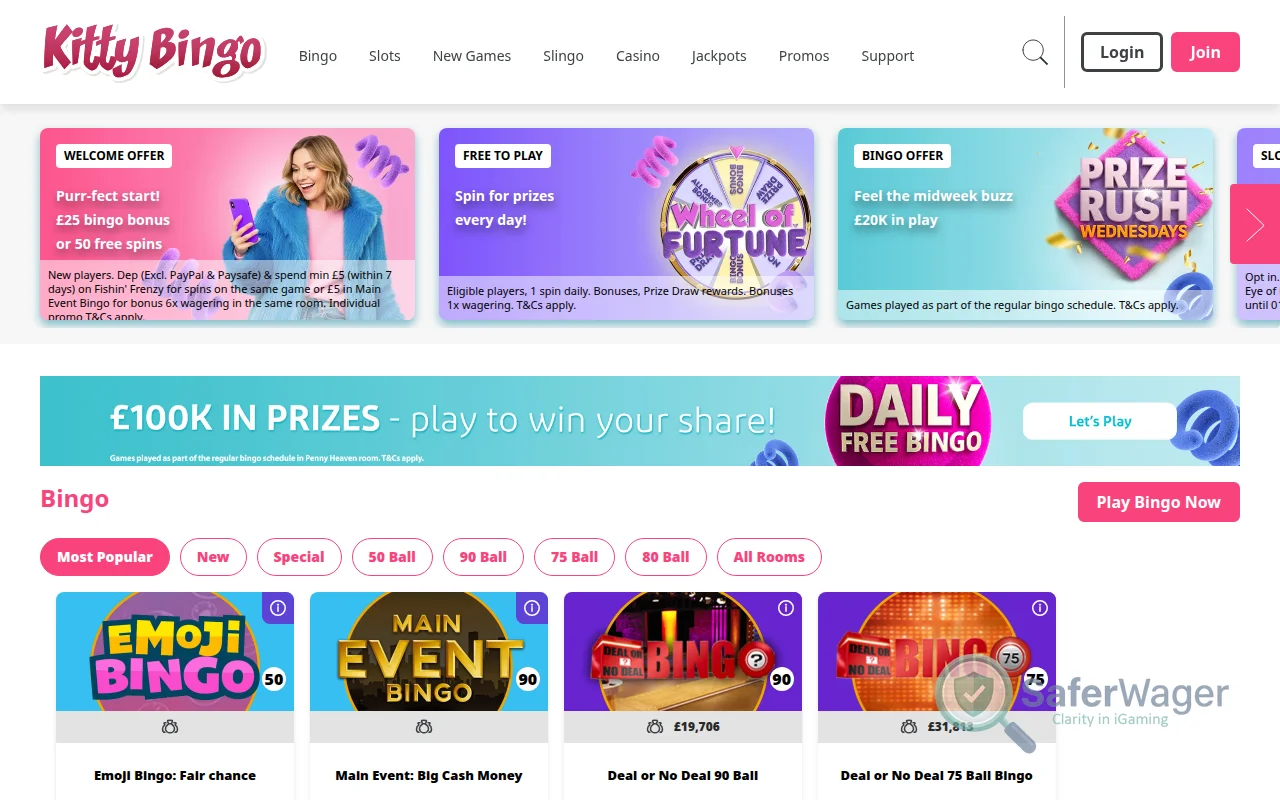Screenshot of Kitty Bingo website