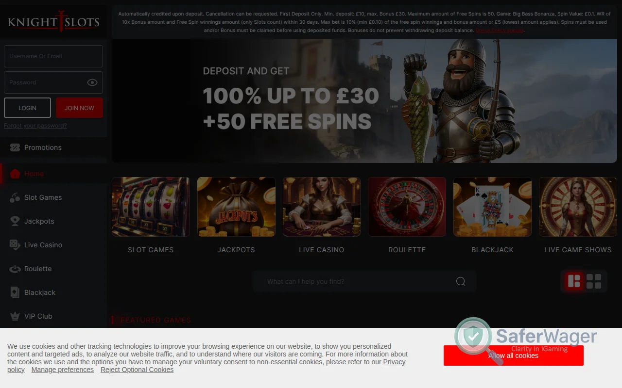 Screenshot of Knightslots website