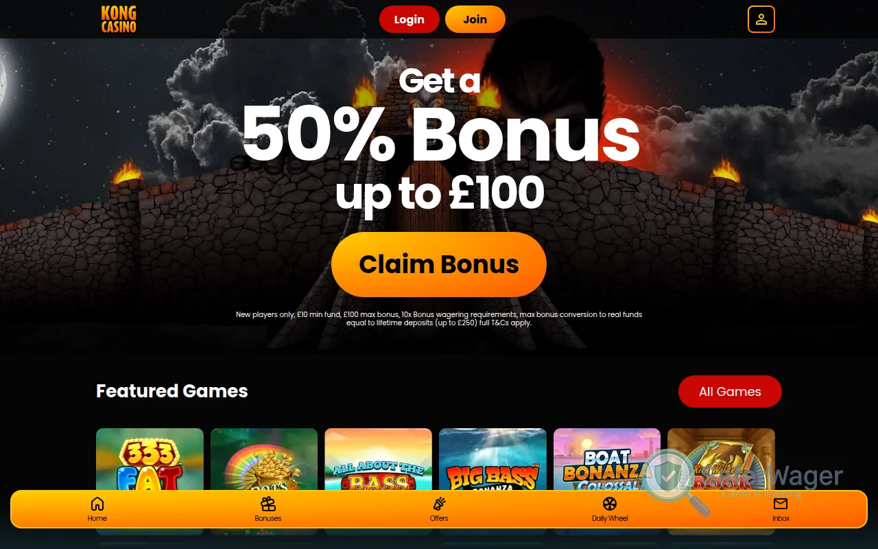 Screenshot of Kong Casino website