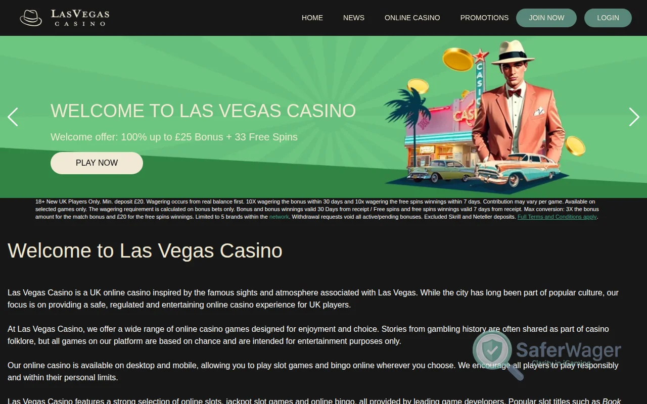 Screenshot of Las Vegas Casino website
