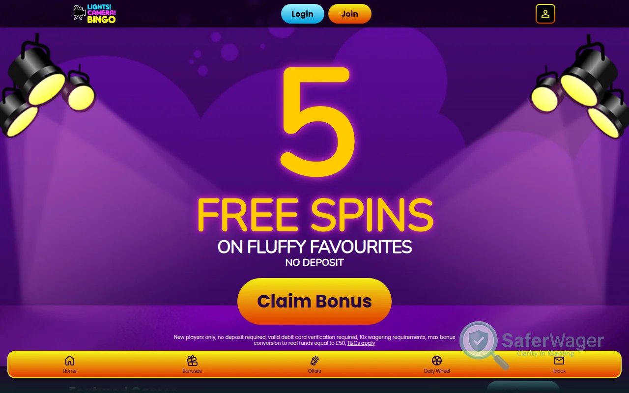 Screenshot of Lights Camera Bingo website