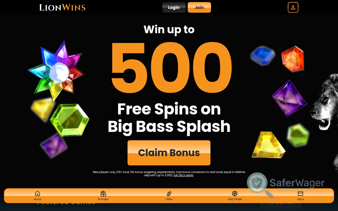 Screenshot of Lion Wins website