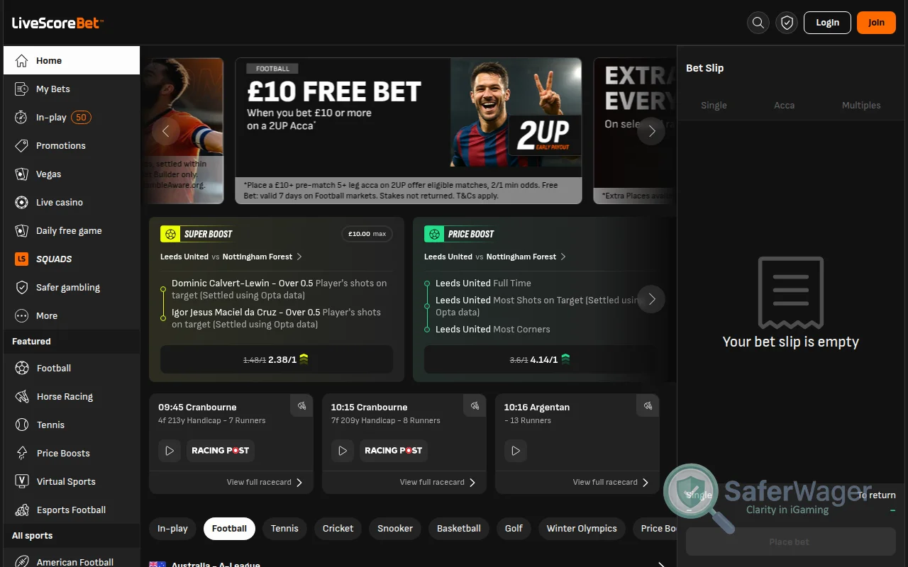 Screenshot of LiveScore Bet website