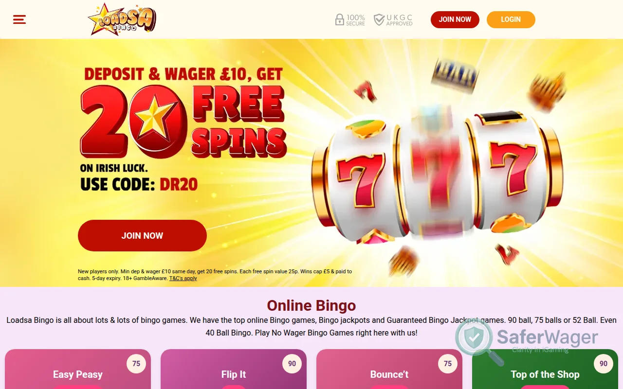 Screenshot of Loads A Bingo website