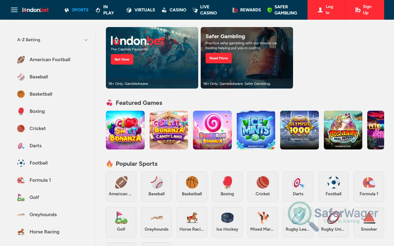 Screenshot of London Bet website