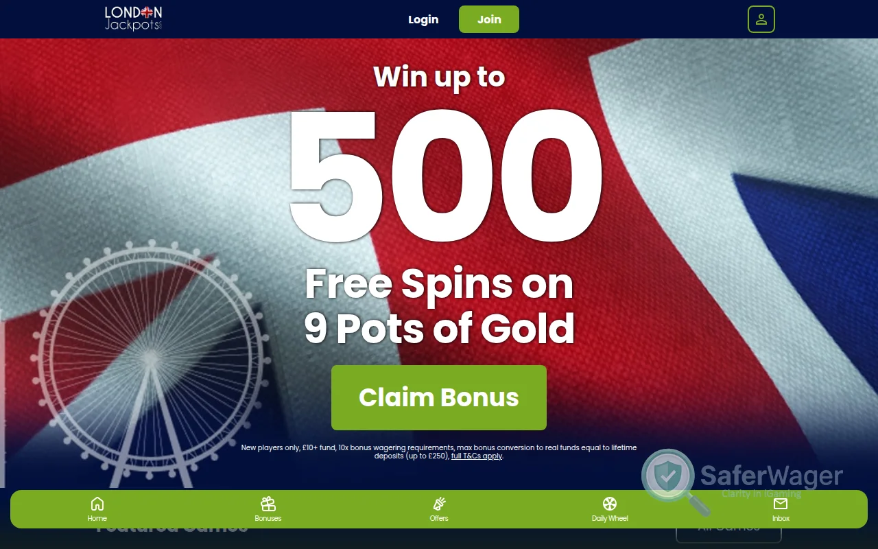 Screenshot of London Jackpots website