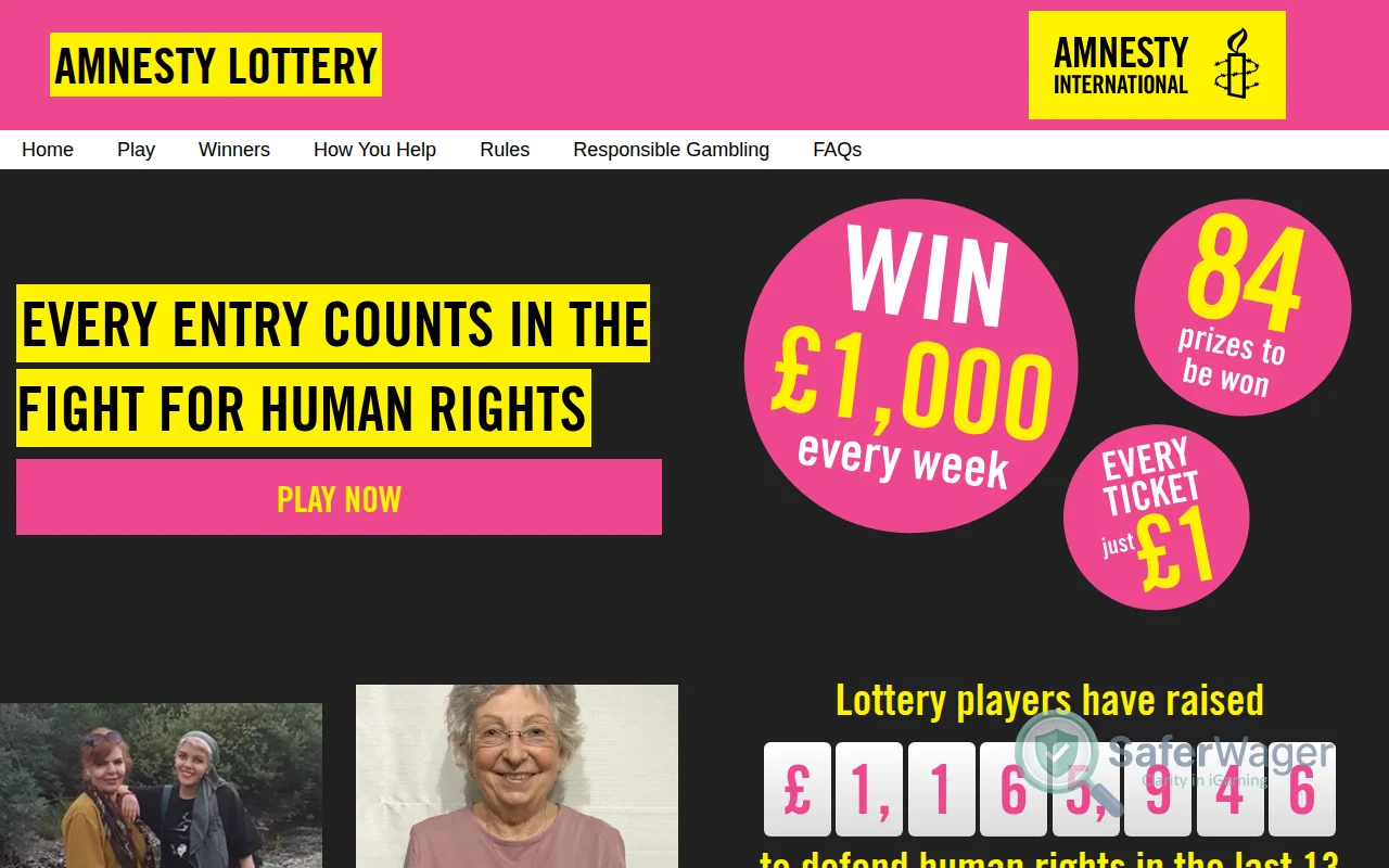 Screenshot of Amnesty Lottery website