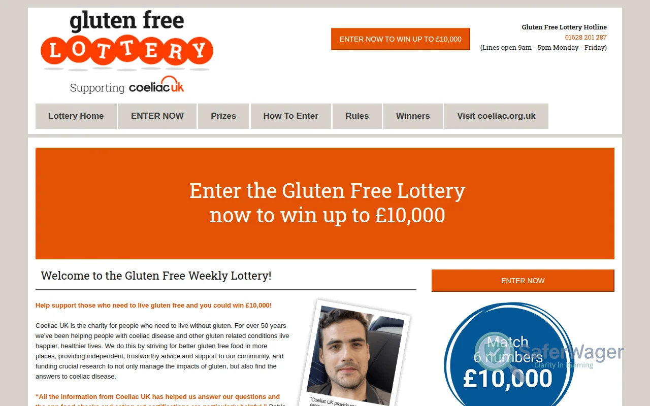 Screenshot of Coeliac UK Weekly Lottery website