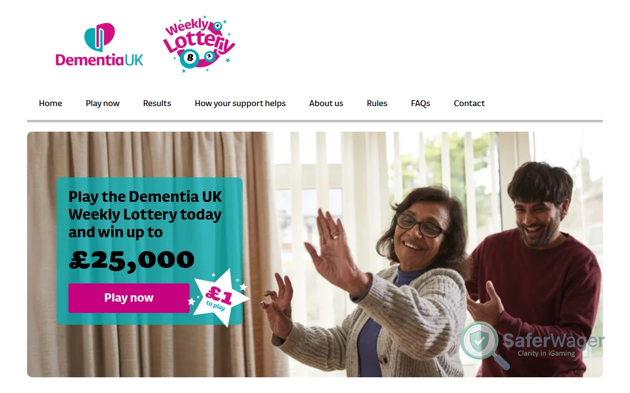 Screenshot of Dementia UK Lottery website
