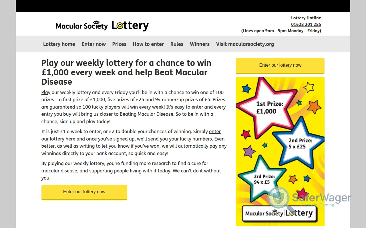 Screenshot of Macular Society Lottery website
