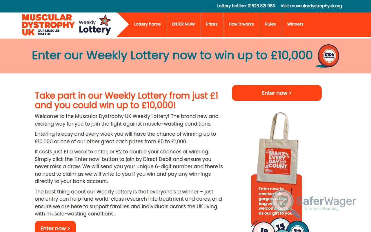 Screenshot of Muscular Dystrophy UK Lottery website