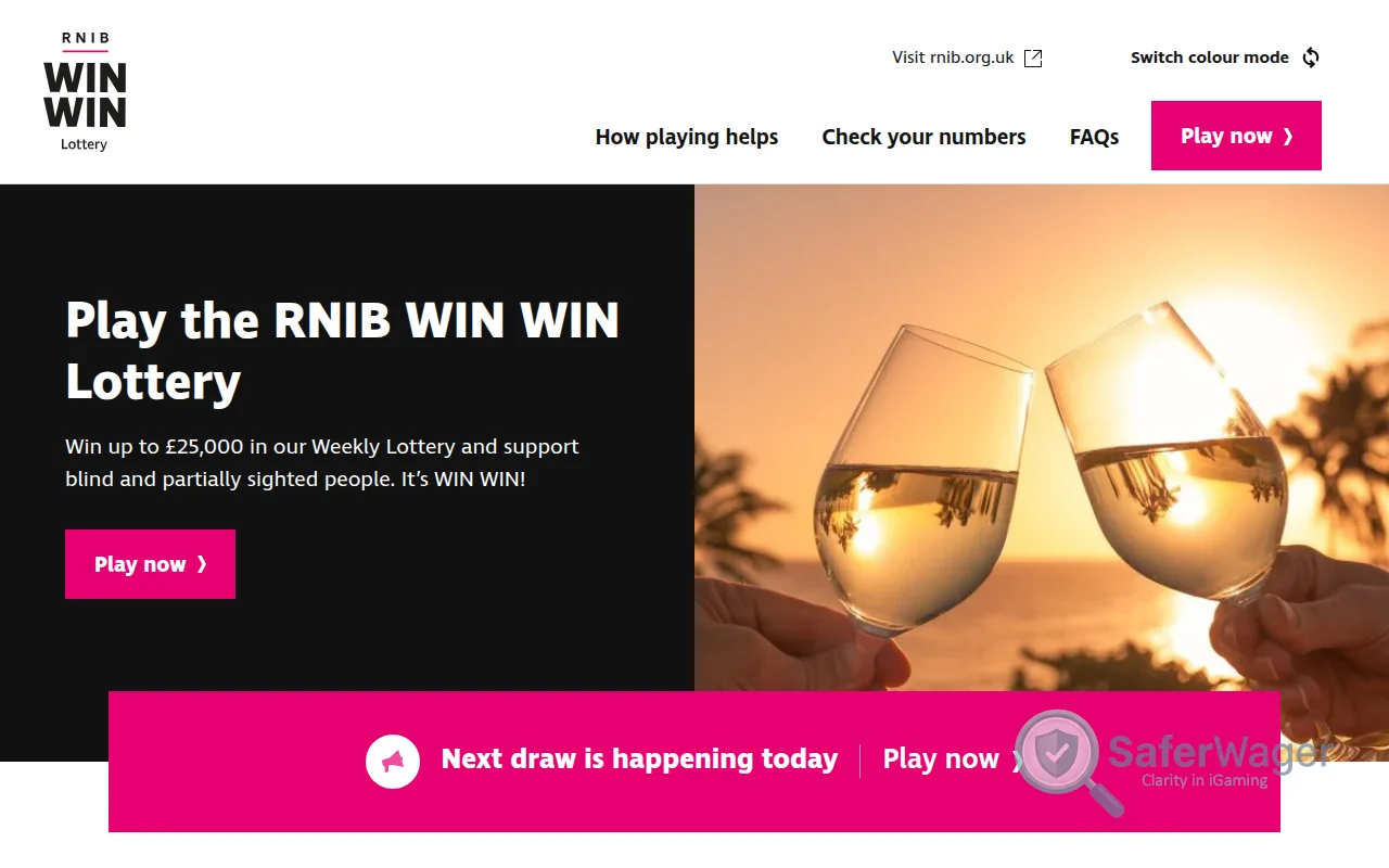 Screenshot of RNIB WIN WIN Lottery website