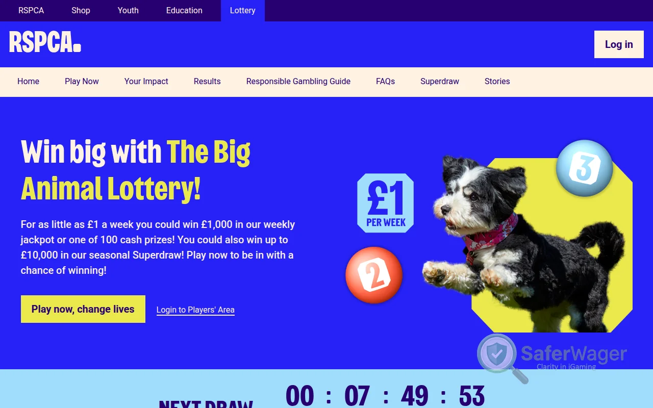 Screenshot of RSPCA Weekly Lottery website