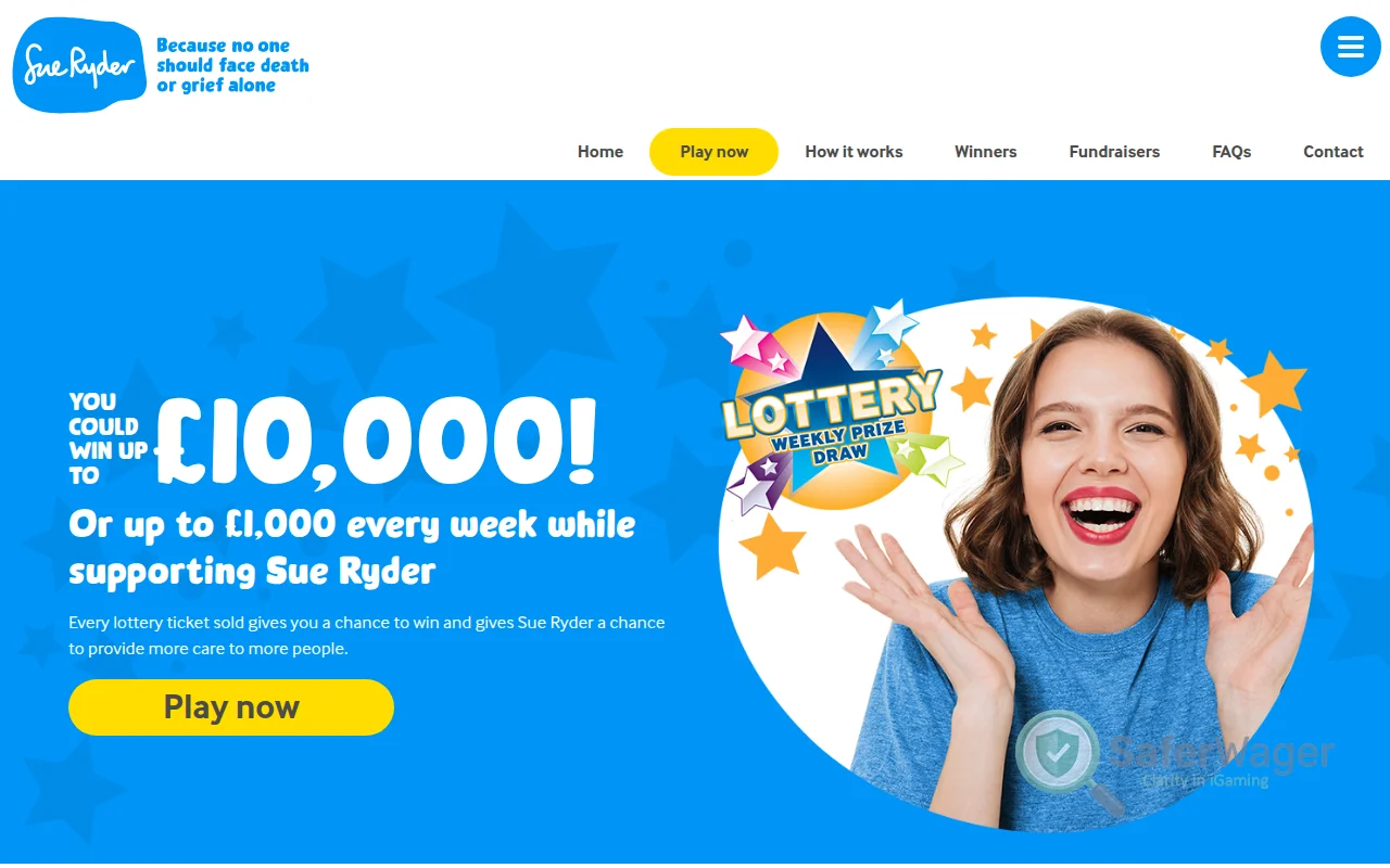 Screenshot of Sue Ryder Lottery website