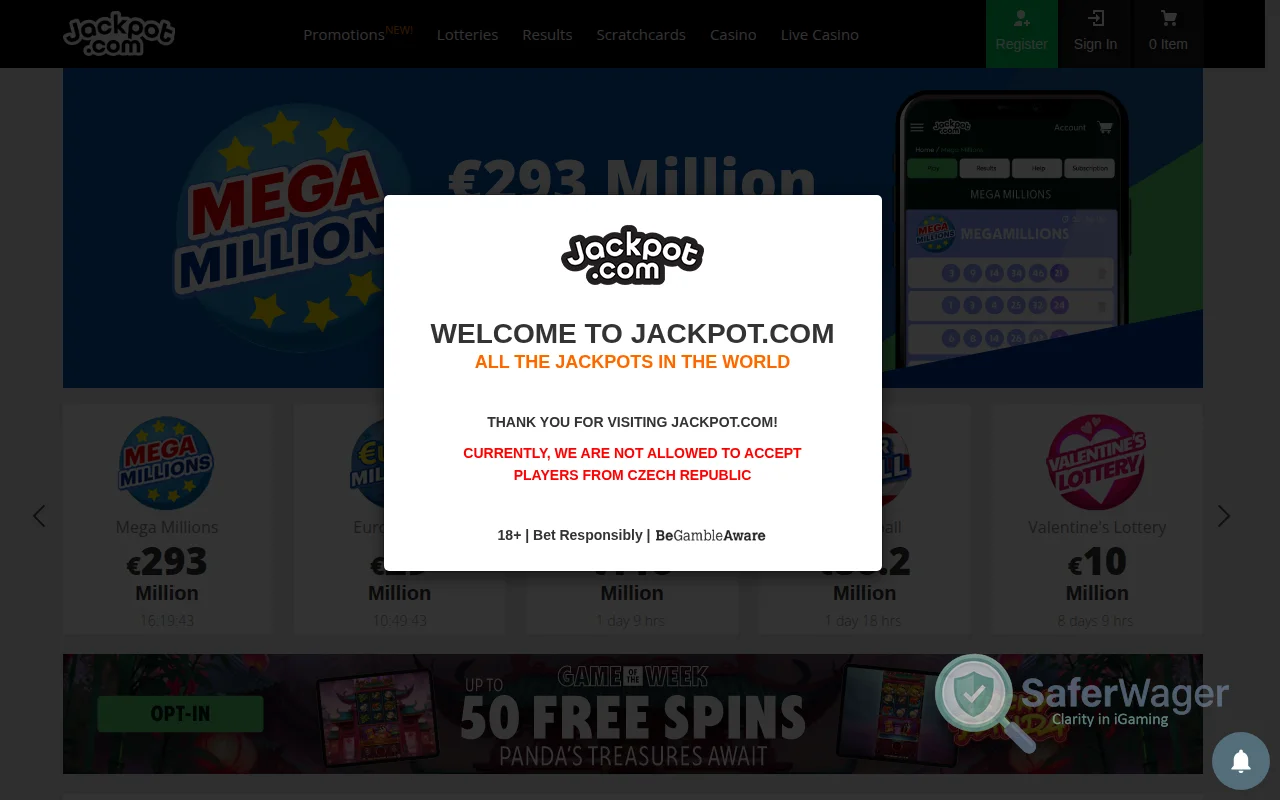 Screenshot of Jackpot.com website