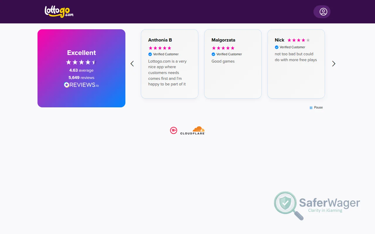 Screenshot of LottoGo website