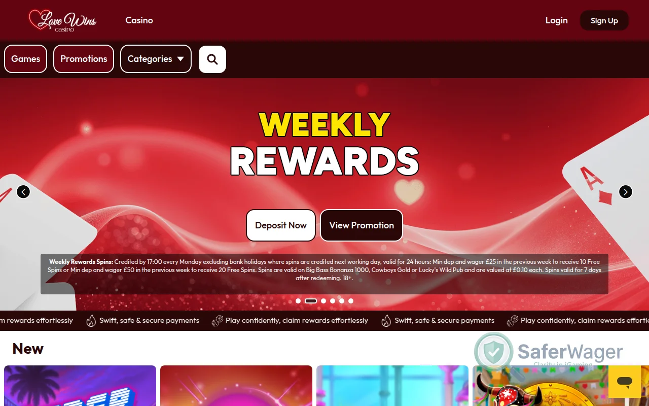 Screenshot of Love Wins Casino website