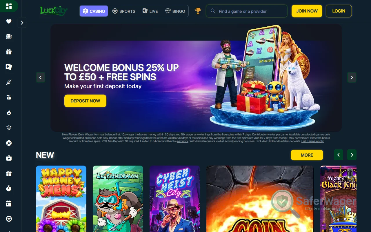 Screenshot of Luck City website