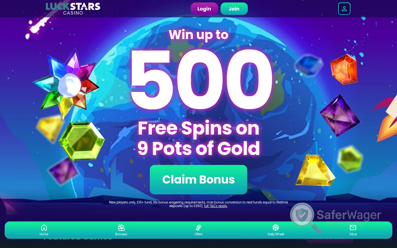 Screenshot of Luckstars Casino website