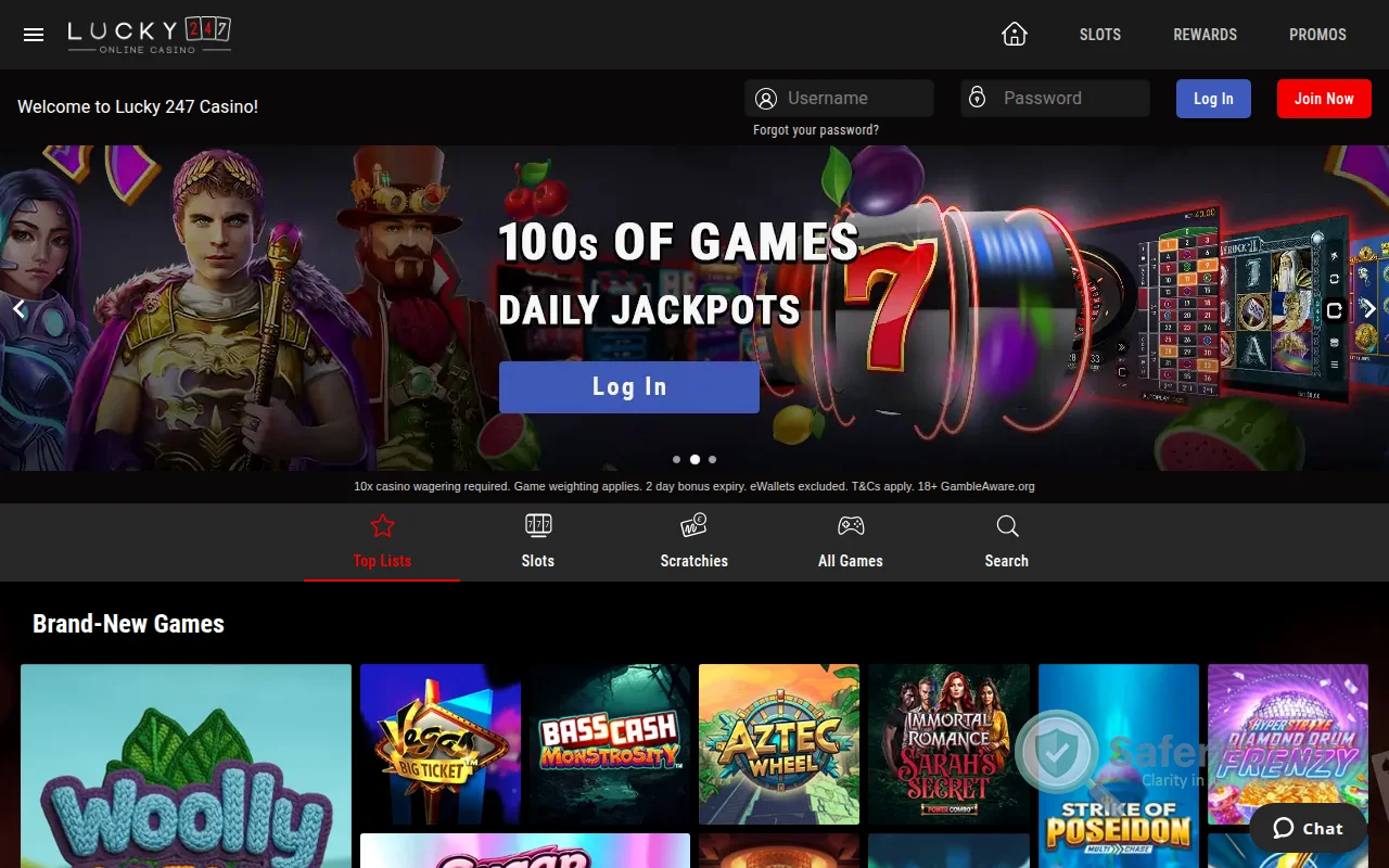 Screenshot of Lucky247 website