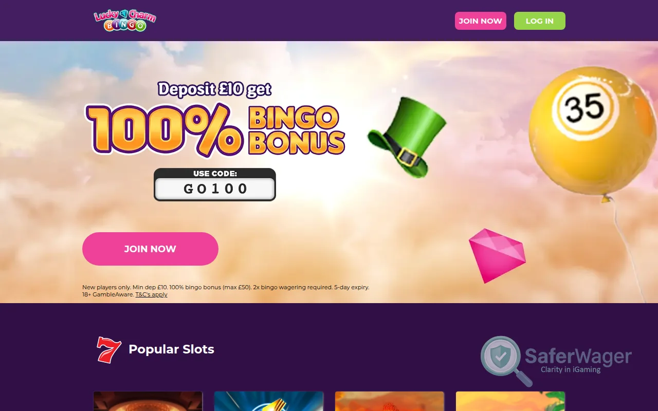 Screenshot of Lucky Charm Bingo website