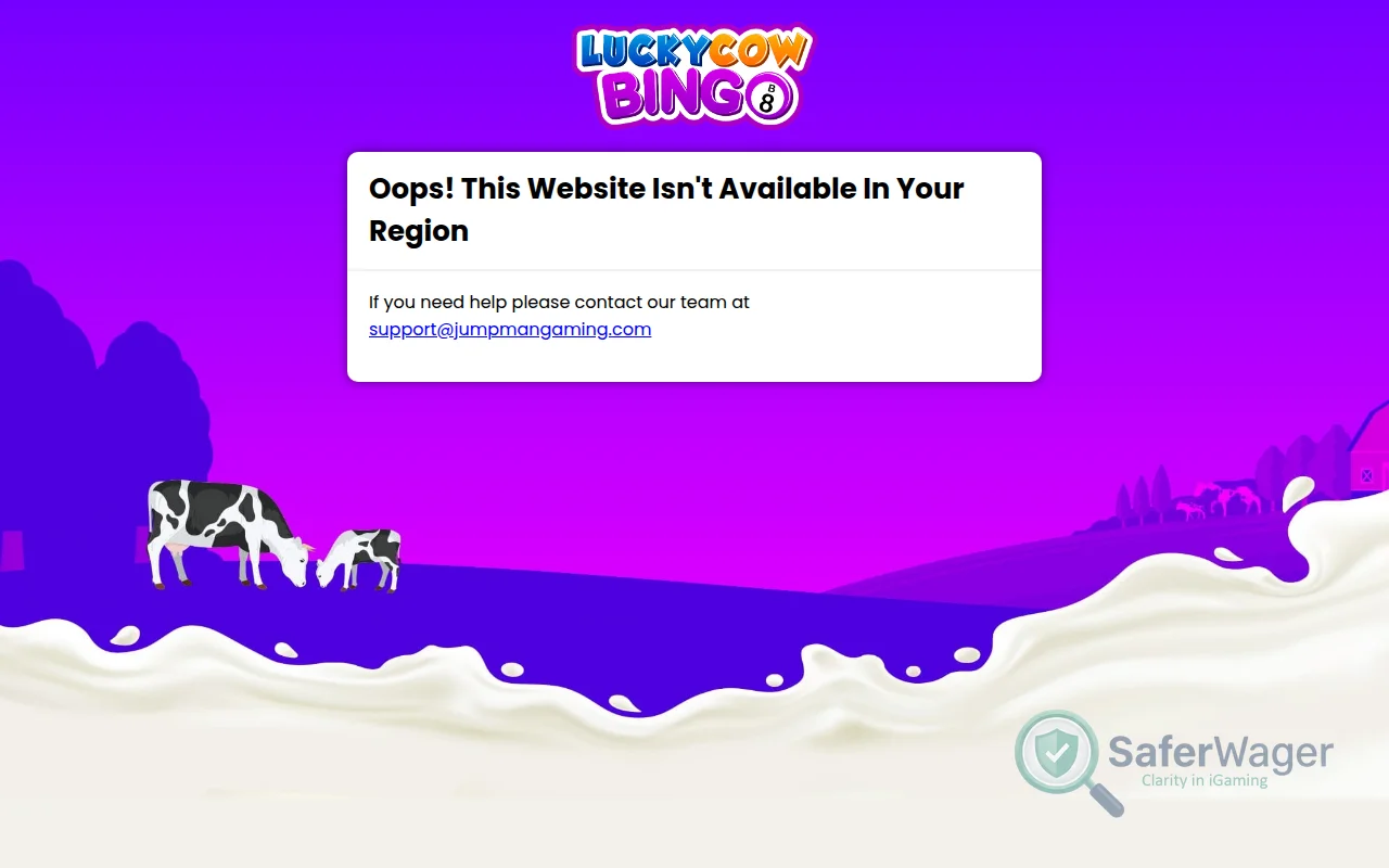 Screenshot of Lucky Cow Bingo website