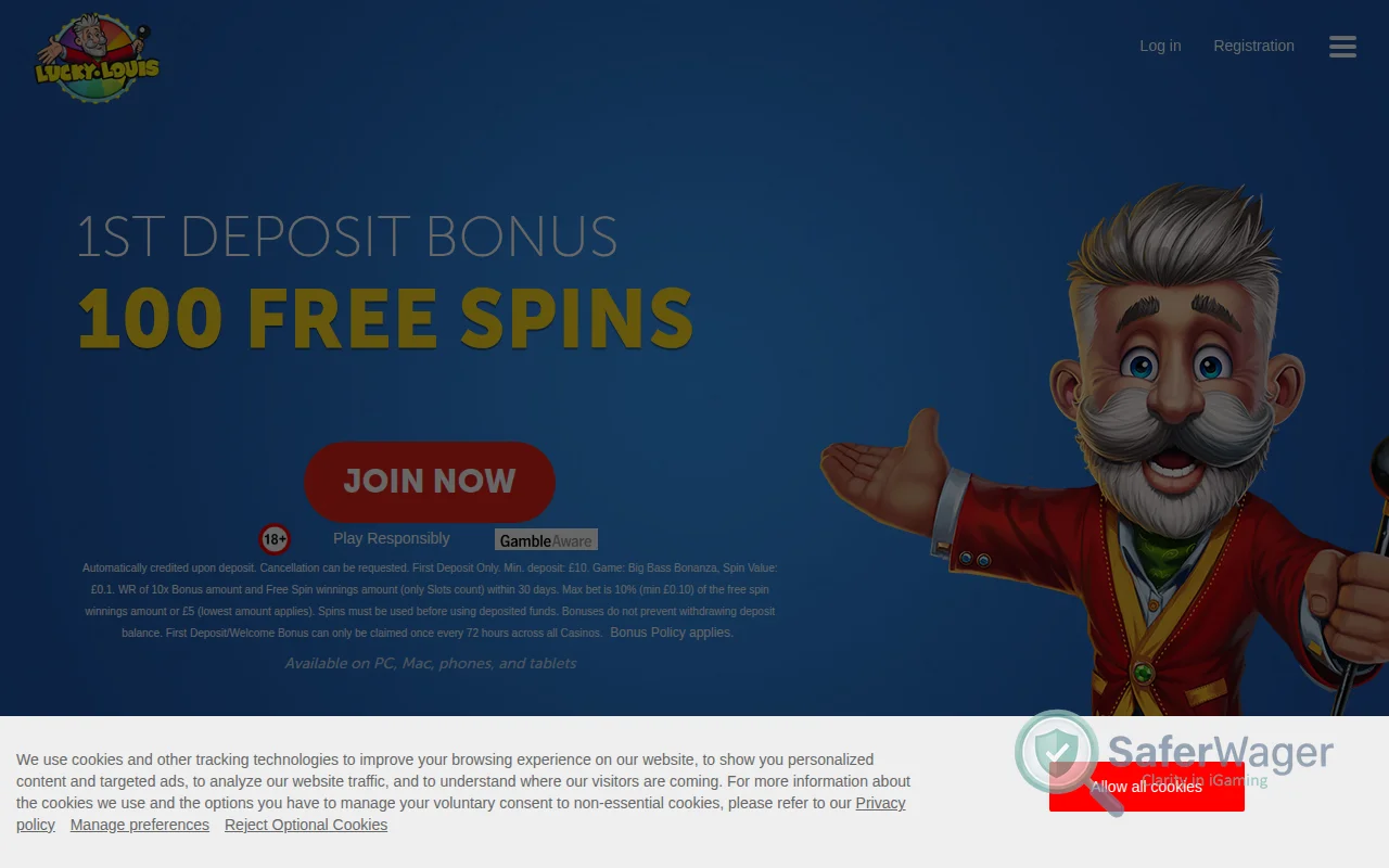 Screenshot of Lucky Louis website