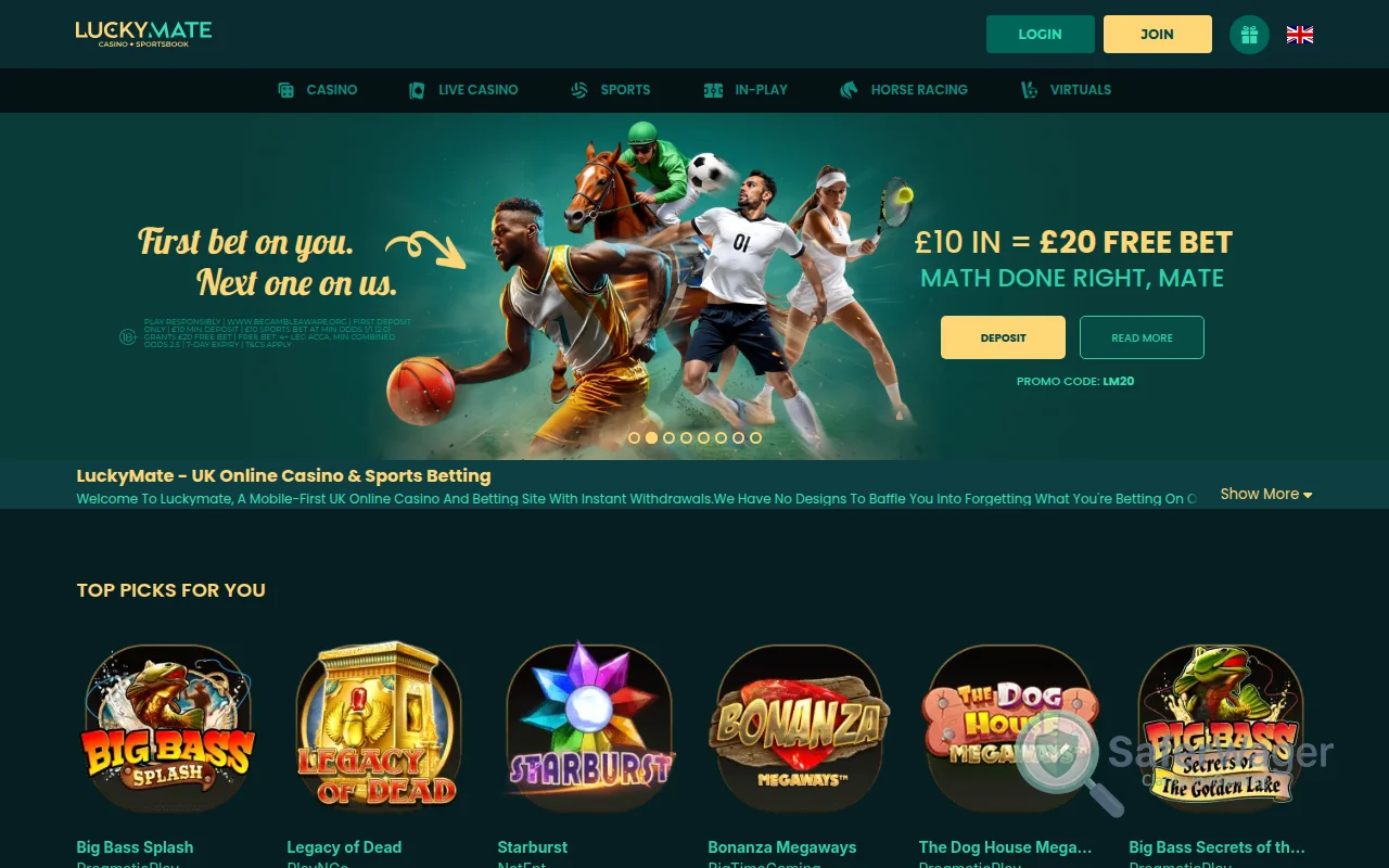 Screenshot of LuckyMate website