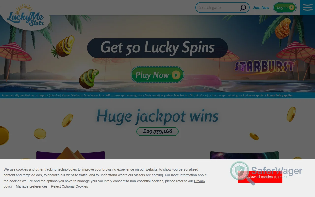 Screenshot of Luckyme Slots website