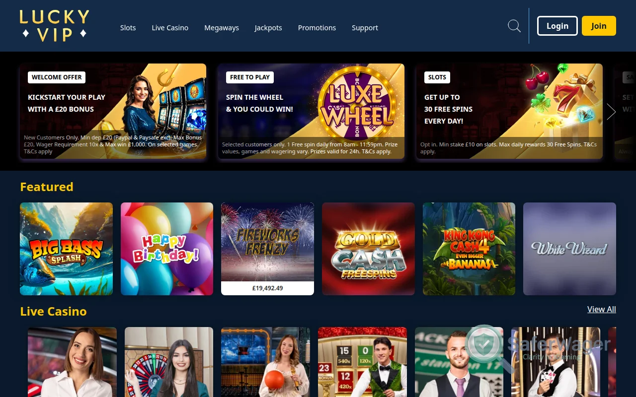 Screenshot of Lucky VIP website