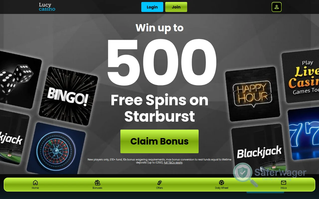 Screenshot of Lucy Casino website