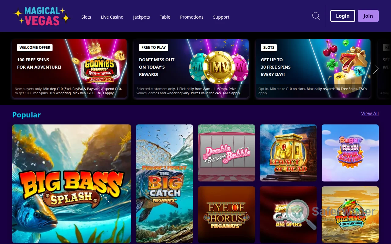 Screenshot of Magical Vegas website