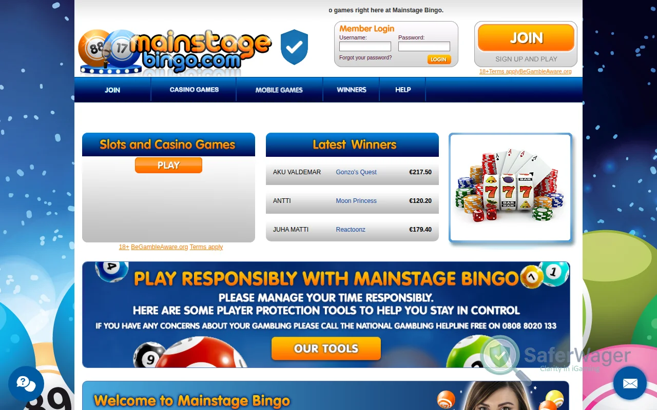 Screenshot of Mainstage Bingo website