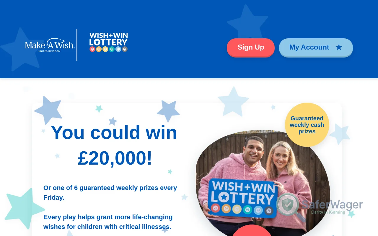 Screenshot of Make-A-Wish UK Weekly Lottery website