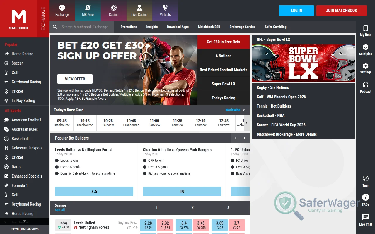 Screenshot of Matchbook Casino website