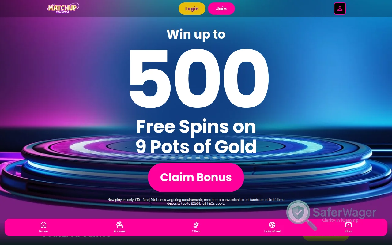 Screenshot of Matchup Casino website