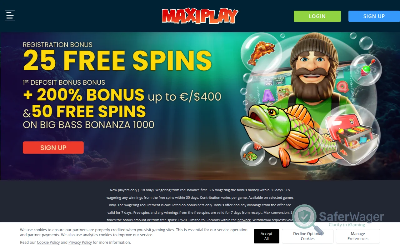 Screenshot of Maxiplay Casino website