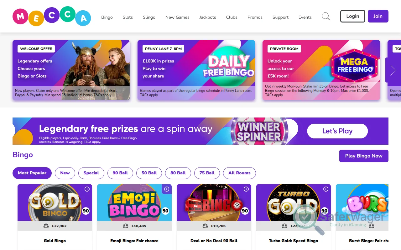 Screenshot of Mecca Bingo website