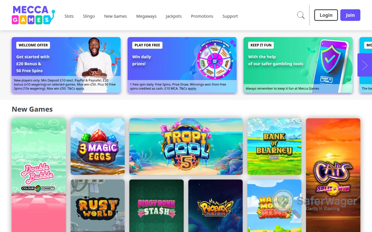 Screenshot of Mecca Games website