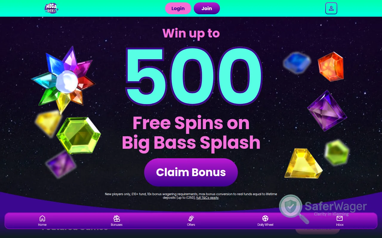 Screenshot of Mega Reel Casino website