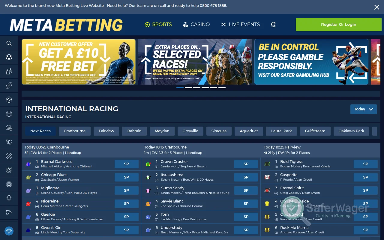 Screenshot of Meta Betting website
