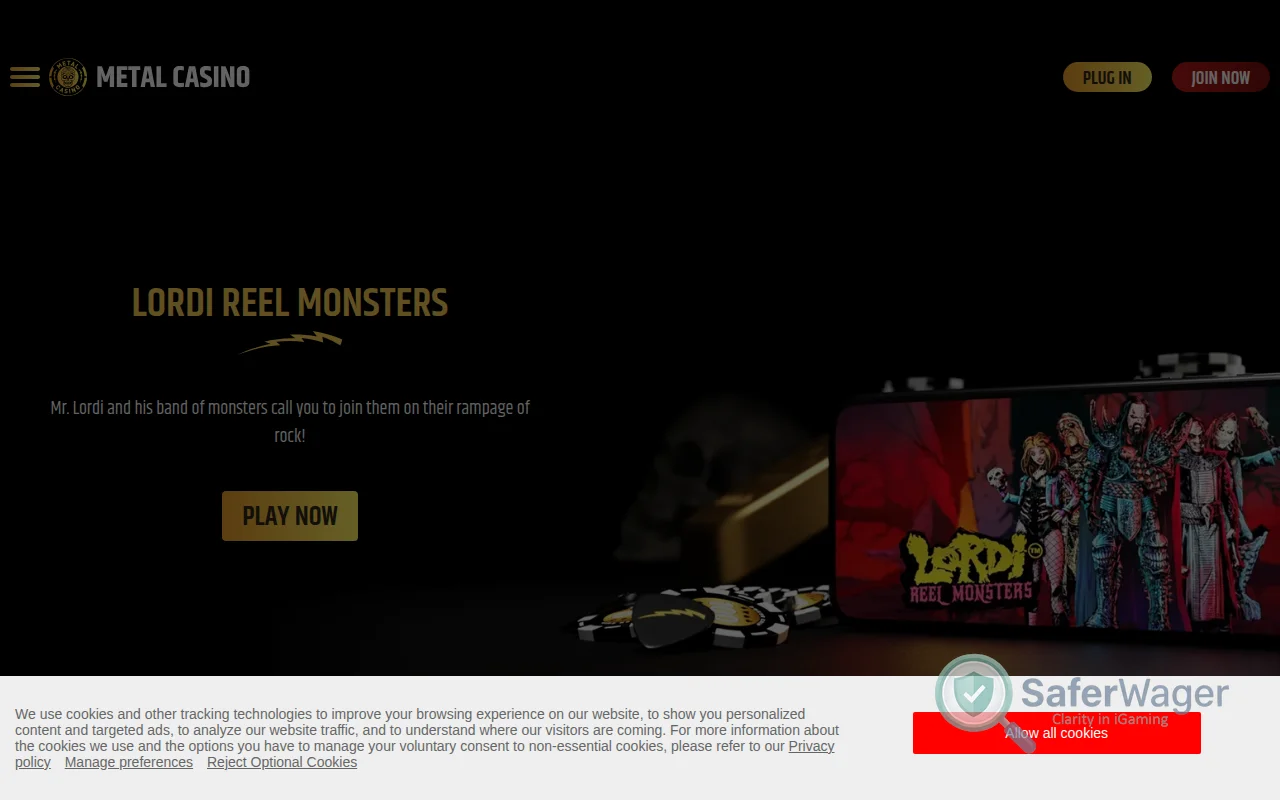 Screenshot of Metal Casino website