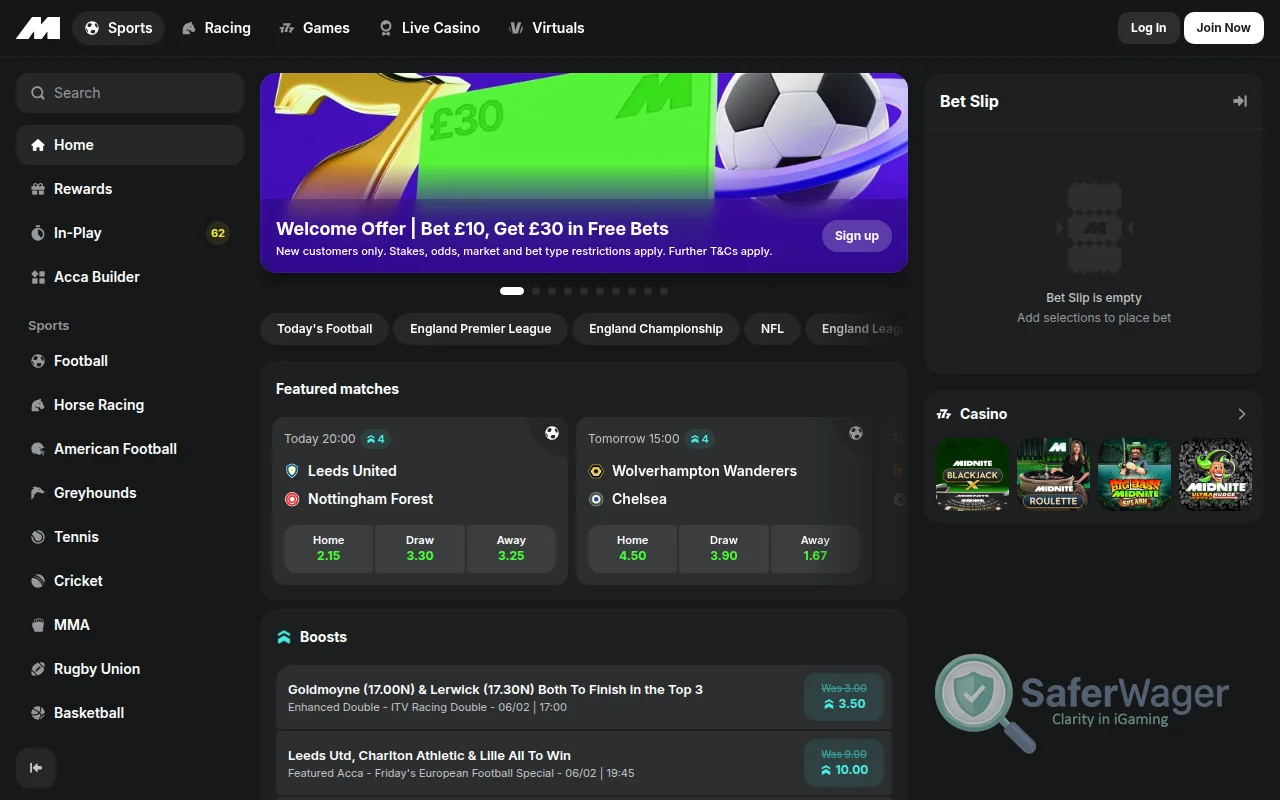 Screenshot of Midnite website