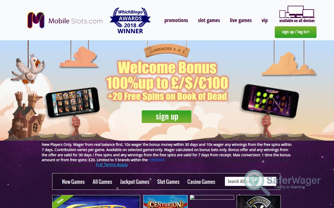 Screenshot of Mobile Slots Games website