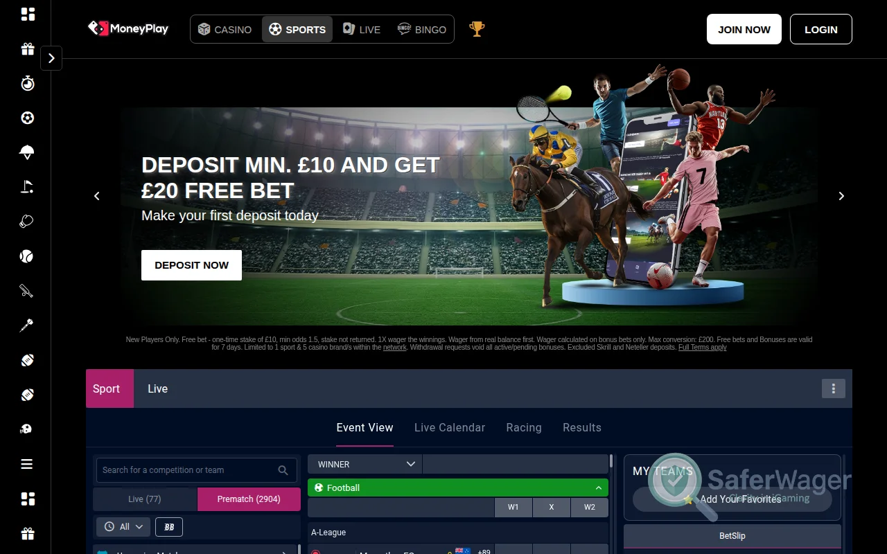 Screenshot of Moneyplay website