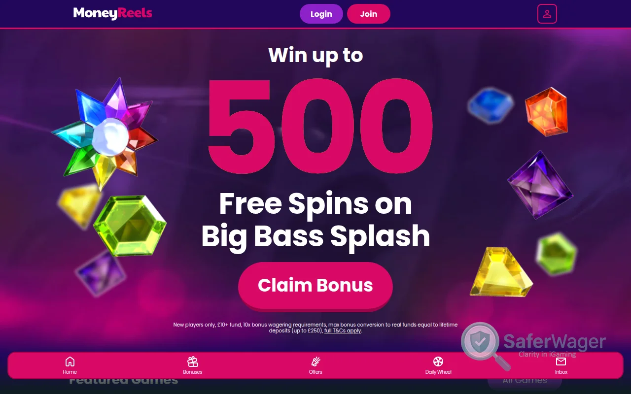 Screenshot of Money Reels website