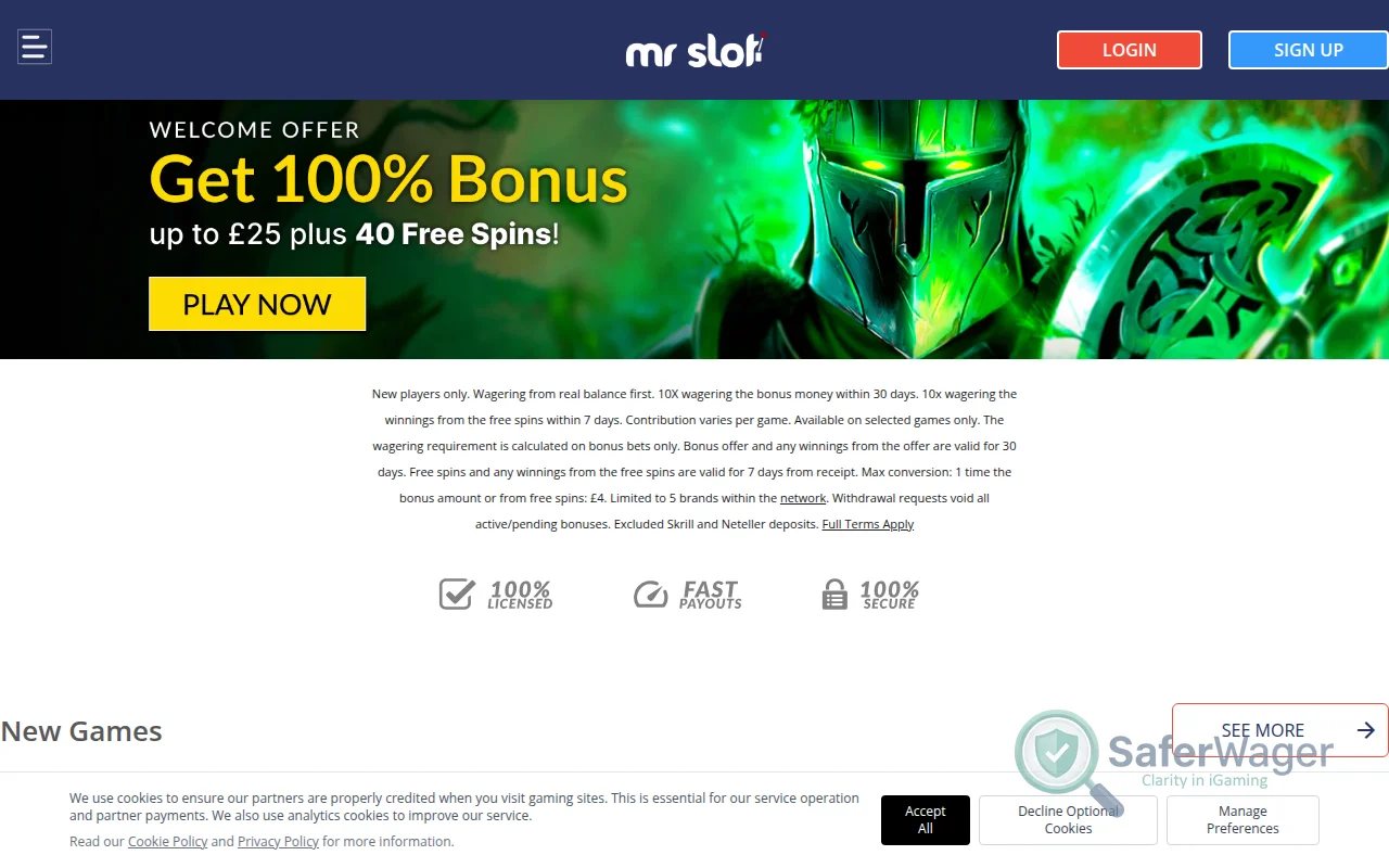 Screenshot of MrSlot Casino website