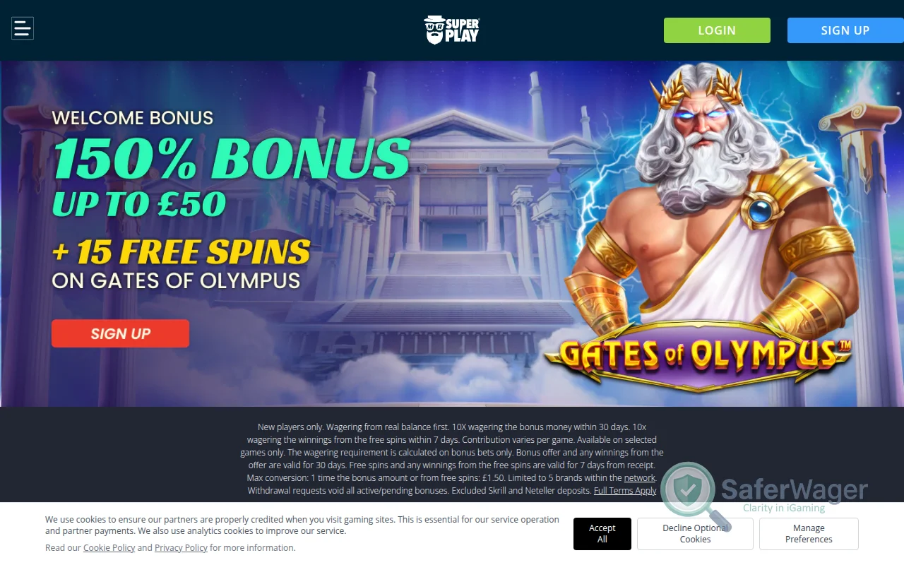 Screenshot of Mr SuperPlay Casino website