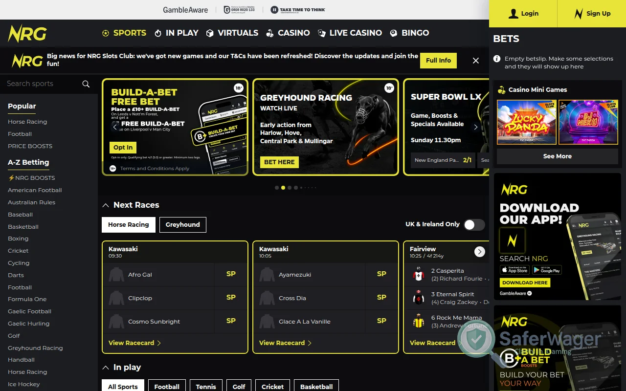 Screenshot of Nrg Bet website