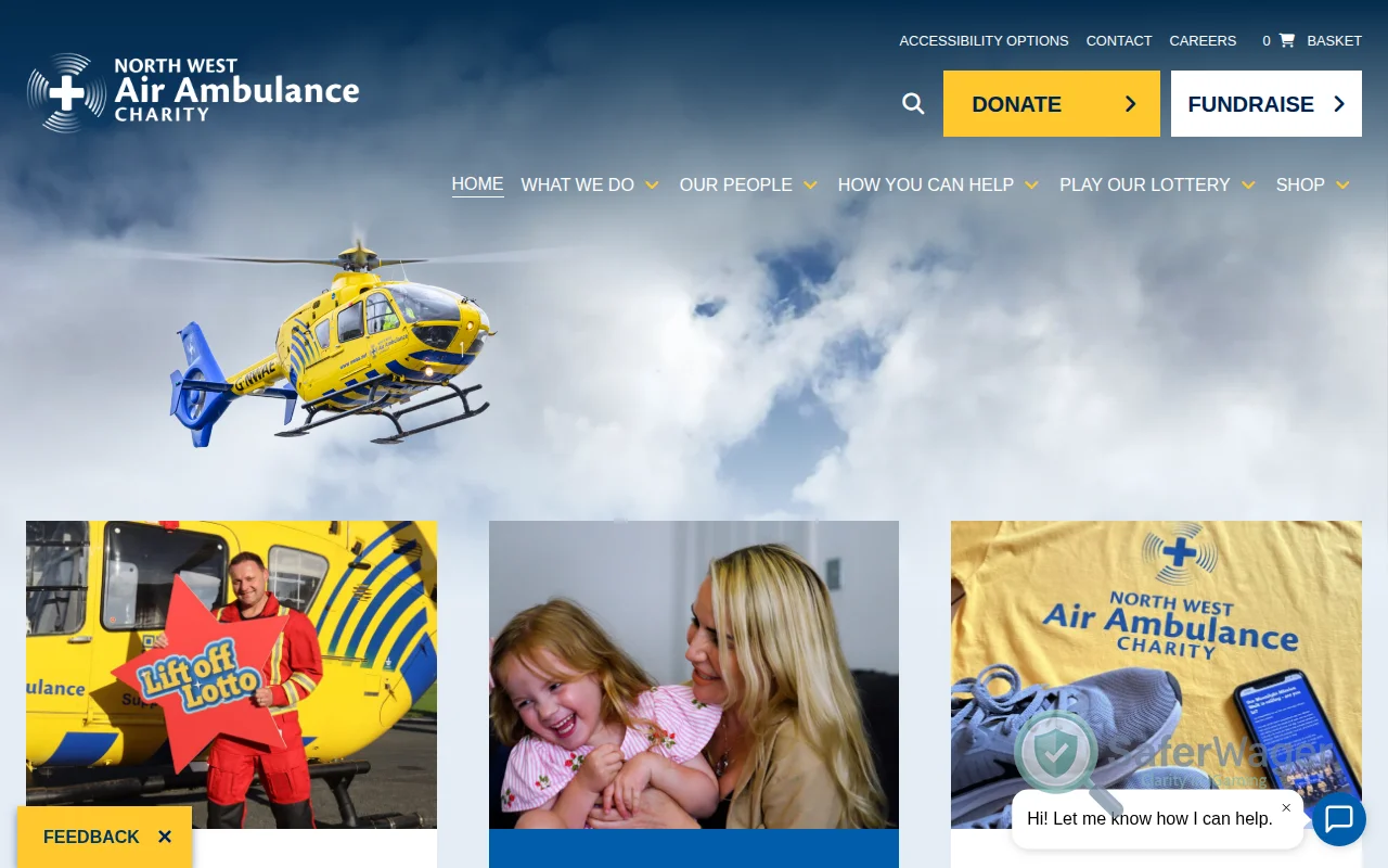 Screenshot of North West Air Ambulance Charity website